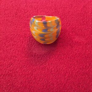 Lampworked Glass Yellow Blue White Swirling Colors Size 8